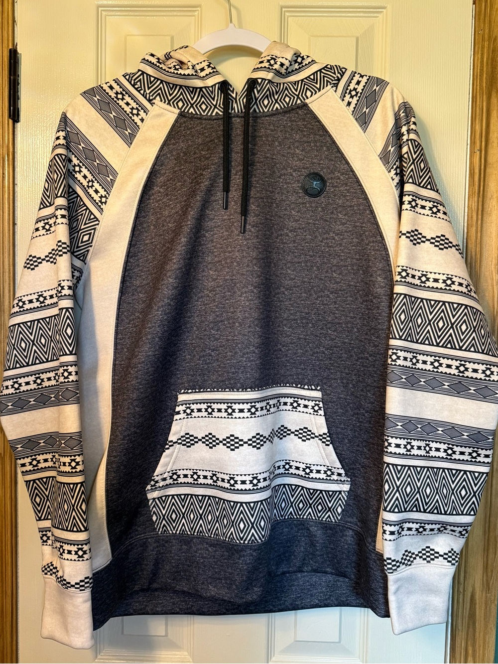 Hooey Navy and Cream Patterned Pullover Hoodie